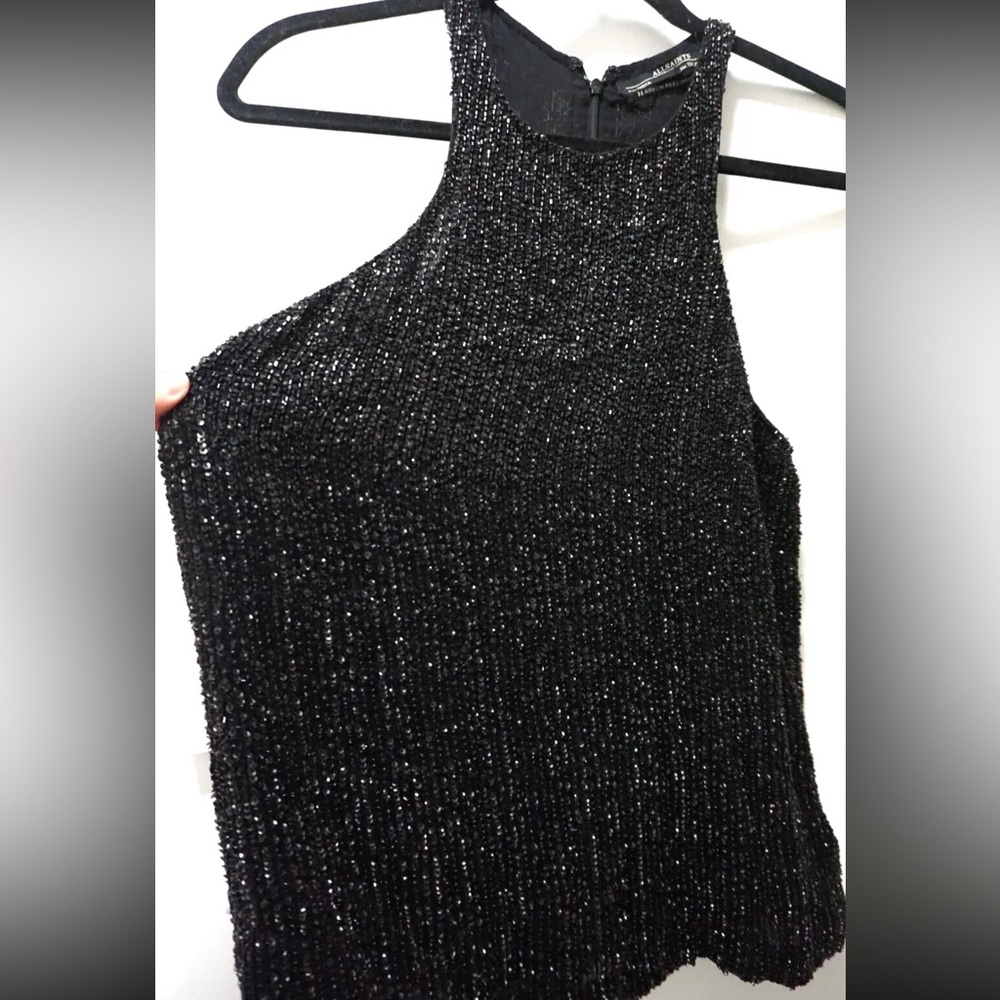 All Saints Women Hand Embellished Beaded Black Tank Top US 6 - Picture 6 of 10